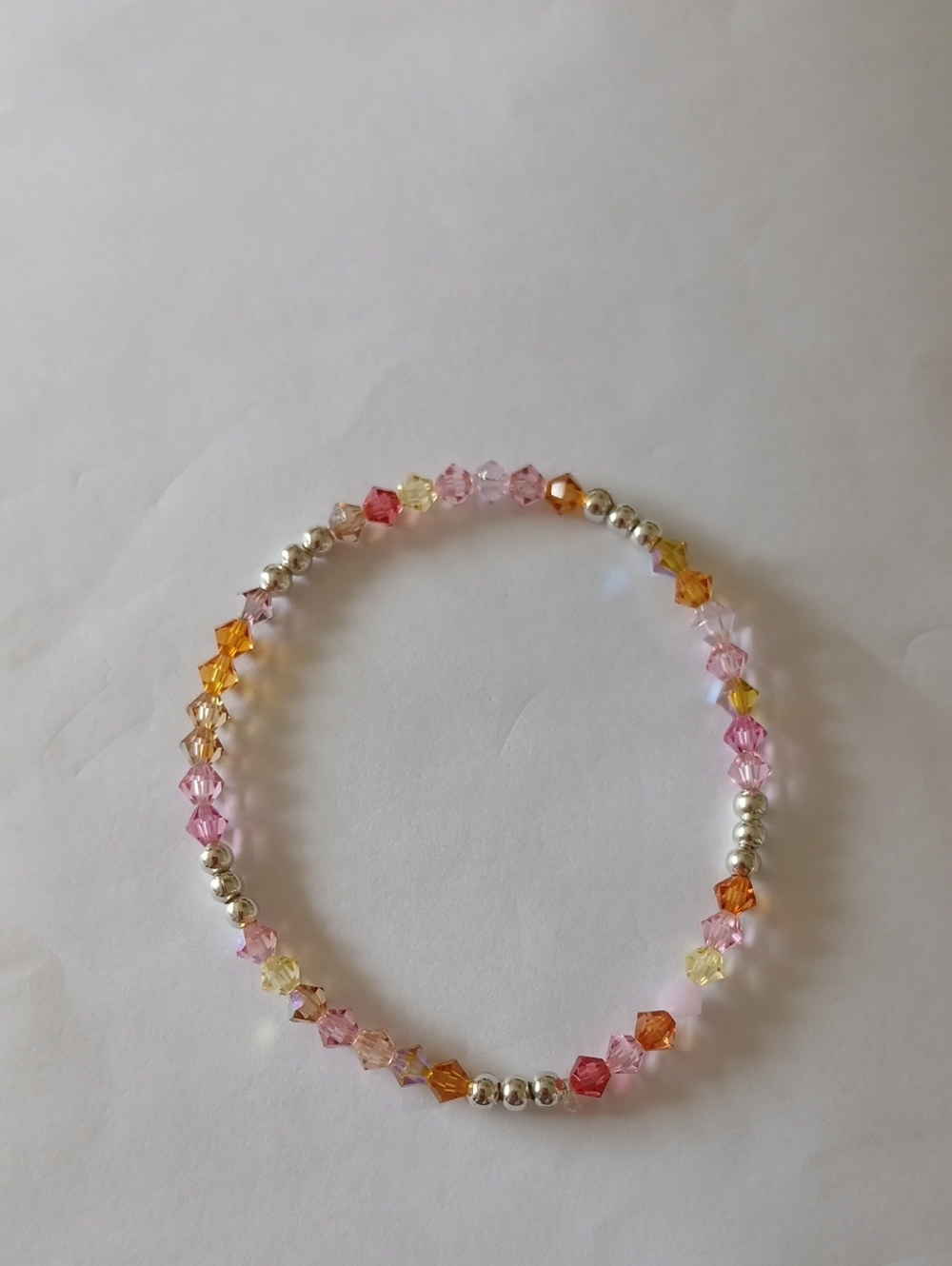 Silver Plated Pink and Orange Crystal Glass Beaded Bracelet Bracelet